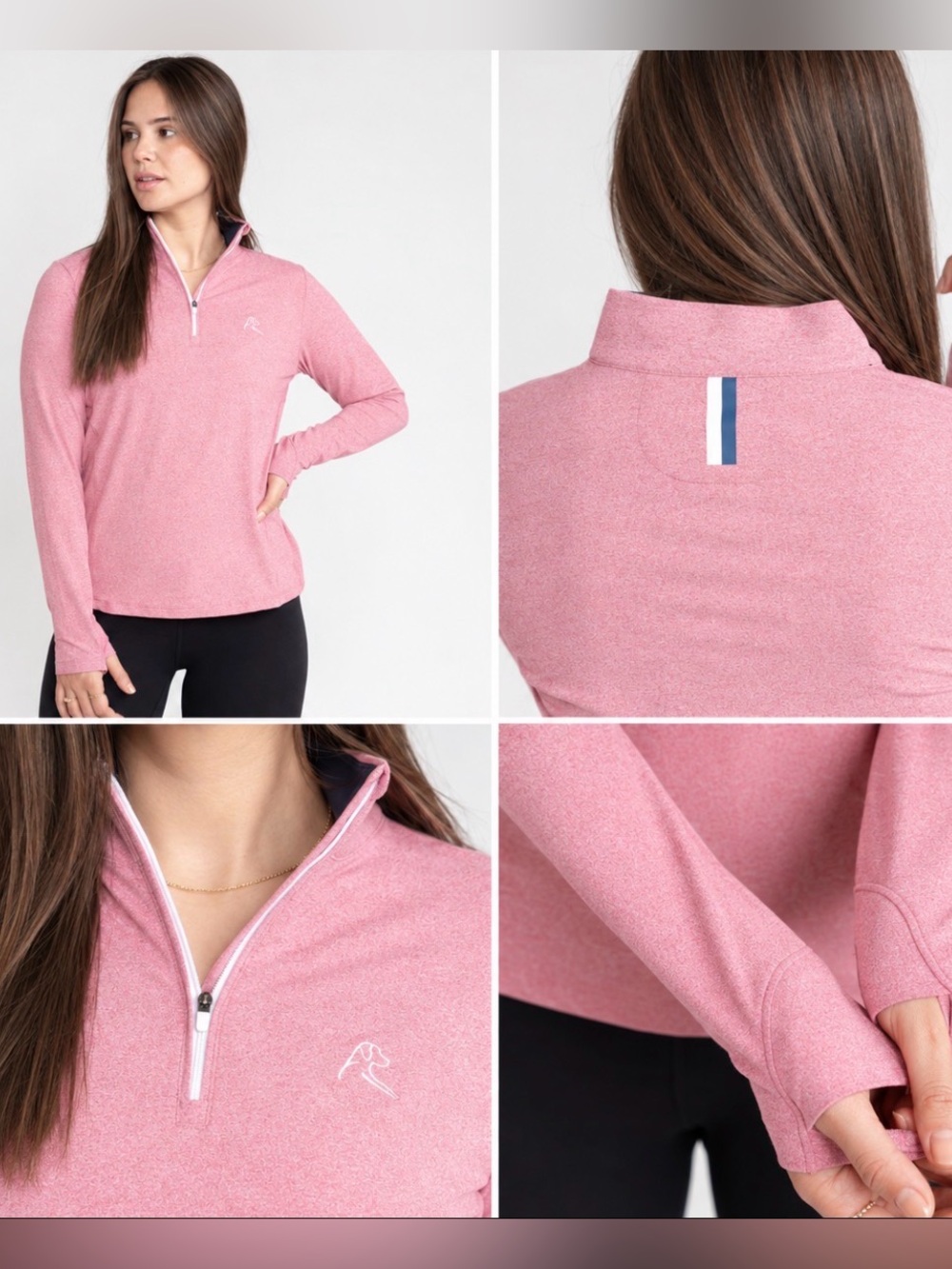 RHOBACK - Women’s Heather performance 1/4 Q - Zip top long sleeve pink size S